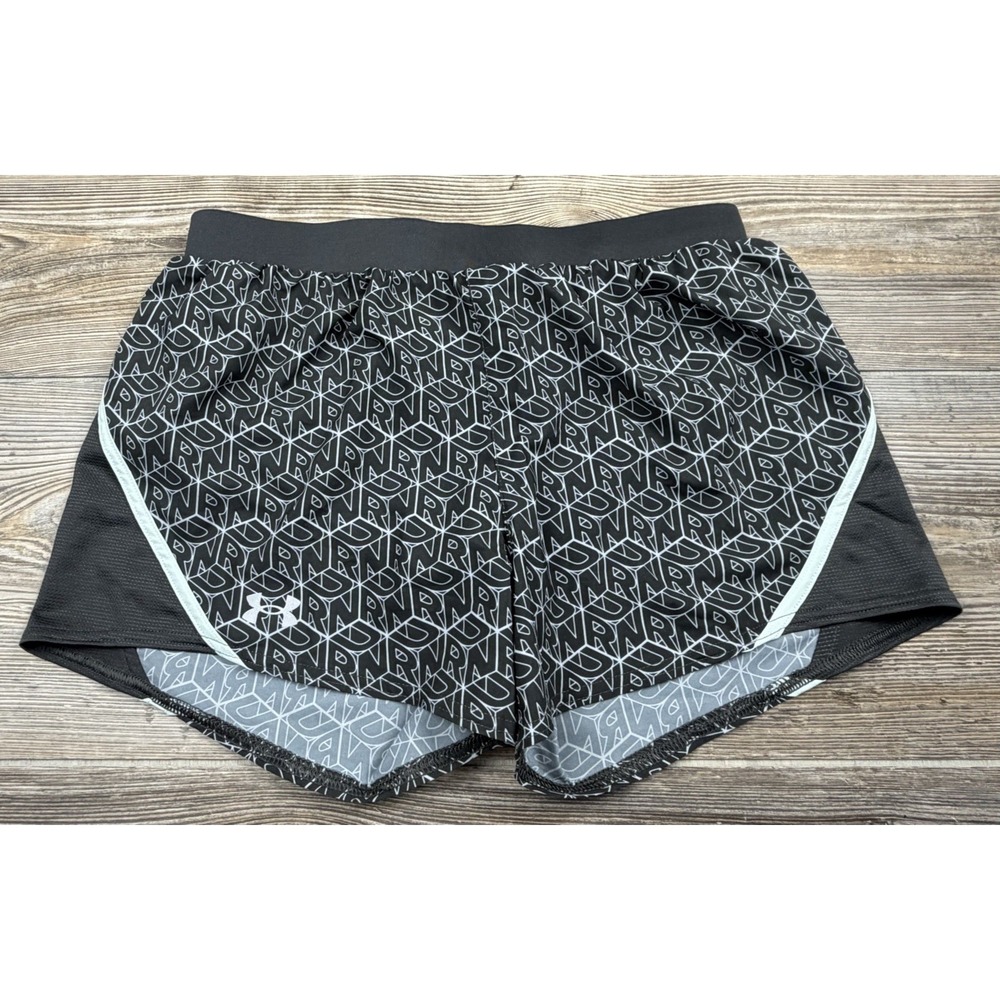 NWT Under Armour Shorts Womens S Black HeatGear Printed Running Lined Athletic